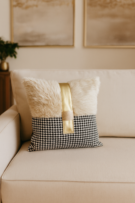 كوشينز ابيض واسود مع ريش